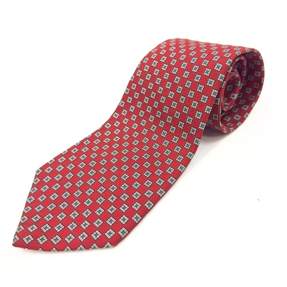 Lauren Ralph Lauren Mens Necktie 100% Silk Geometric All Over Red Tie USA Made